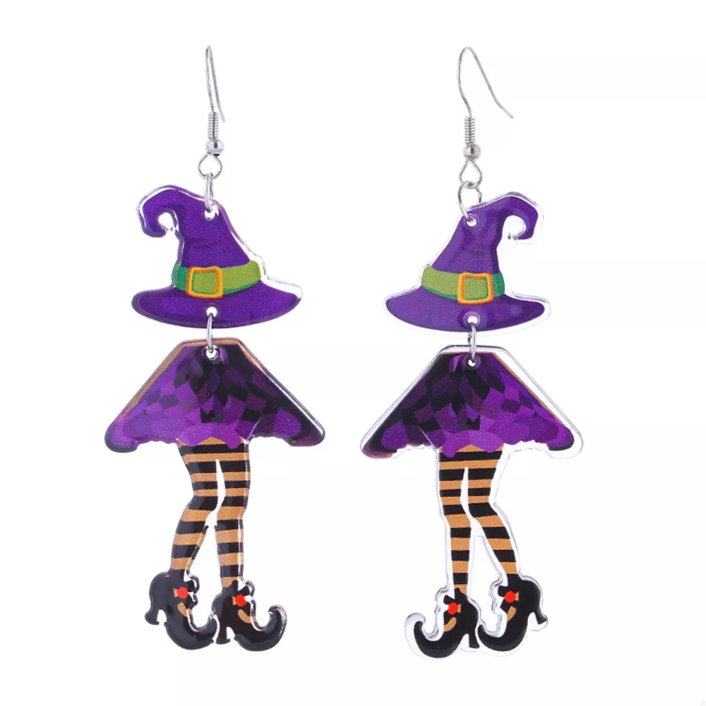 Halloween Witch Hat and Legs Dangle Earrings, image 2