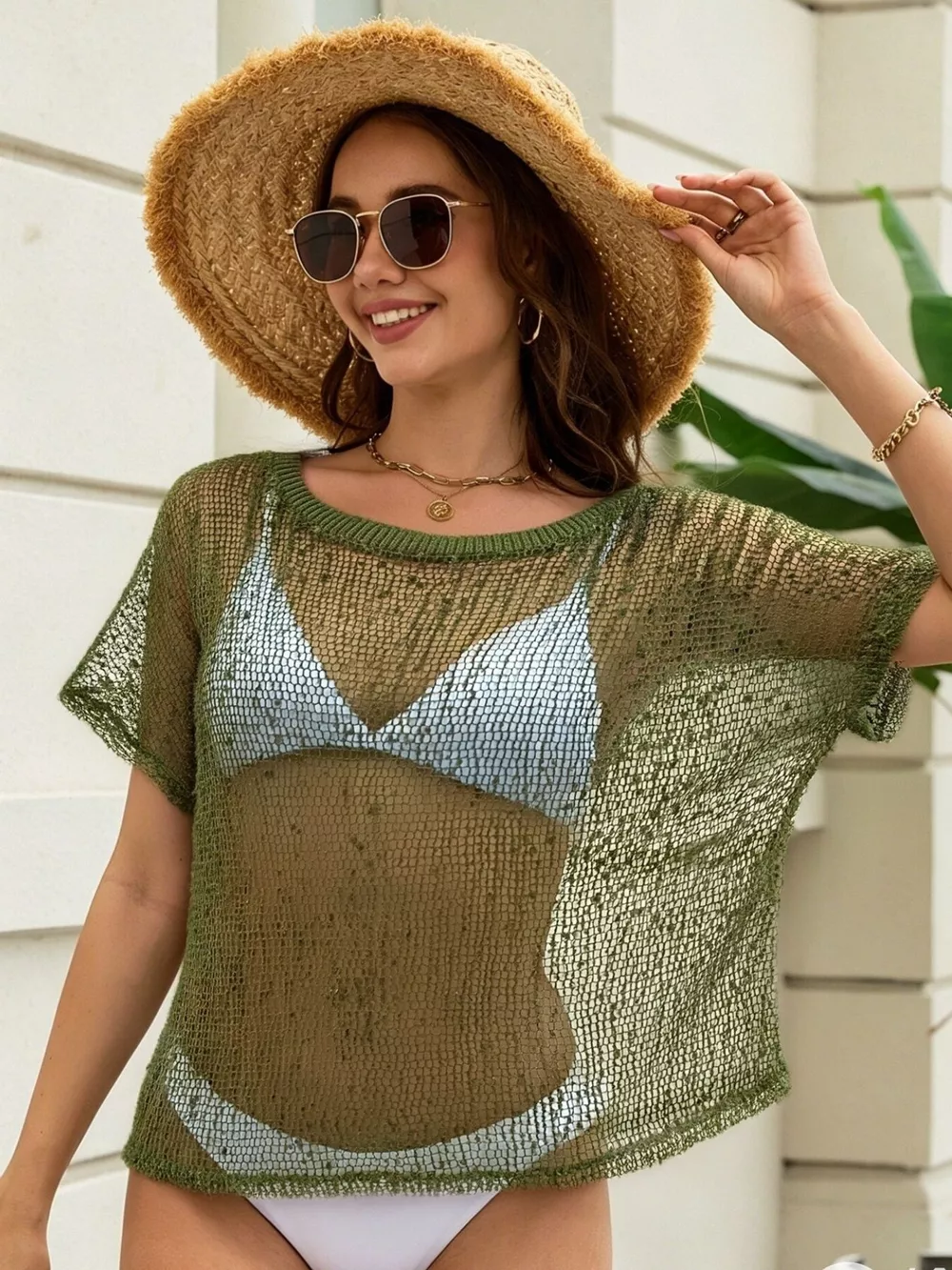 Crochet Knit Round Neck Cover-Up