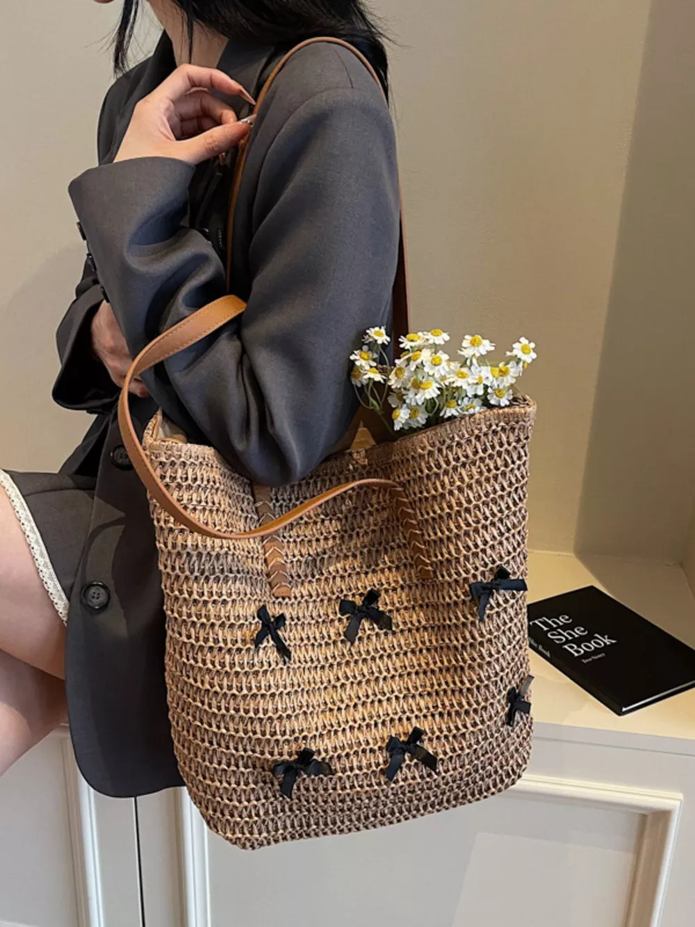 Woven Straw Bow Handbag, image 5