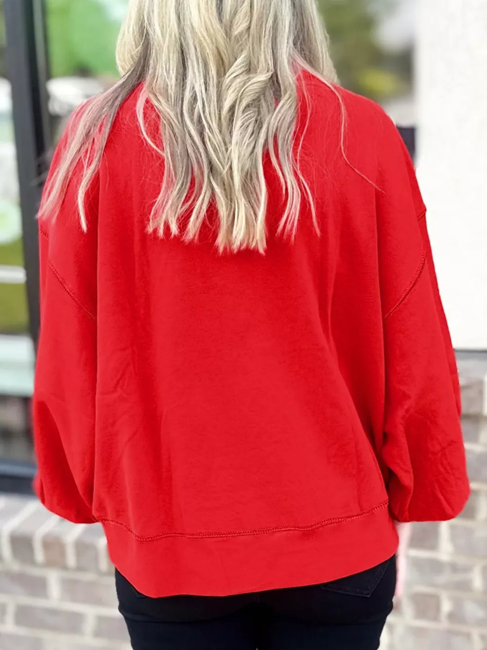 Letter Round Neck Dropped Shoulder Sweatshirt, image 3