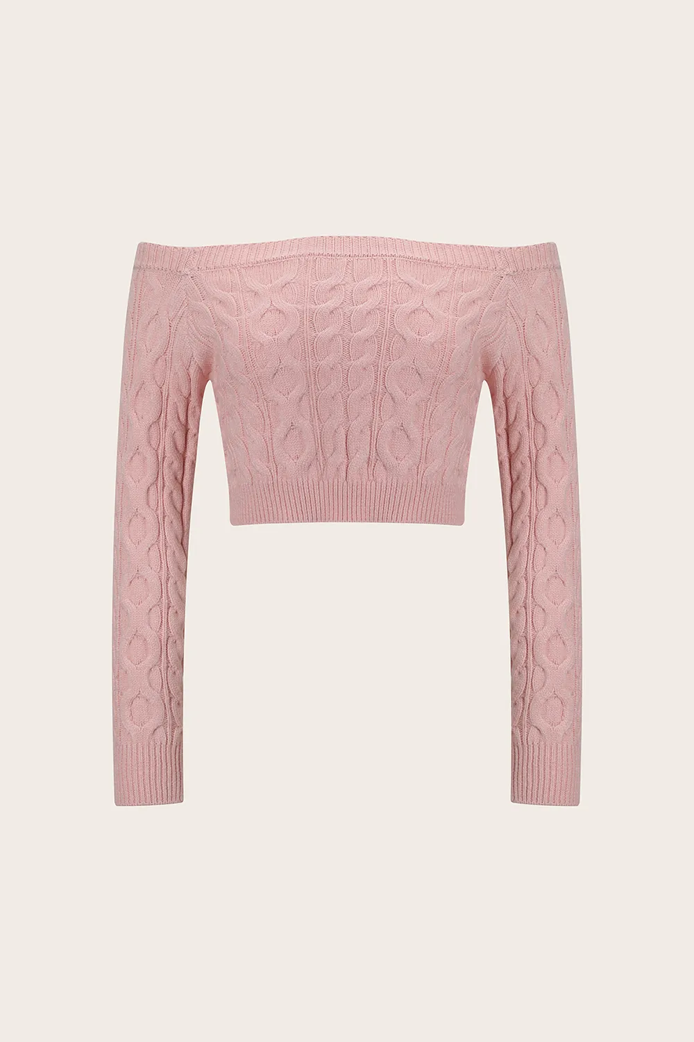 Cable-Knit Off-Shoulder Long Sleeve Sweater, image 2