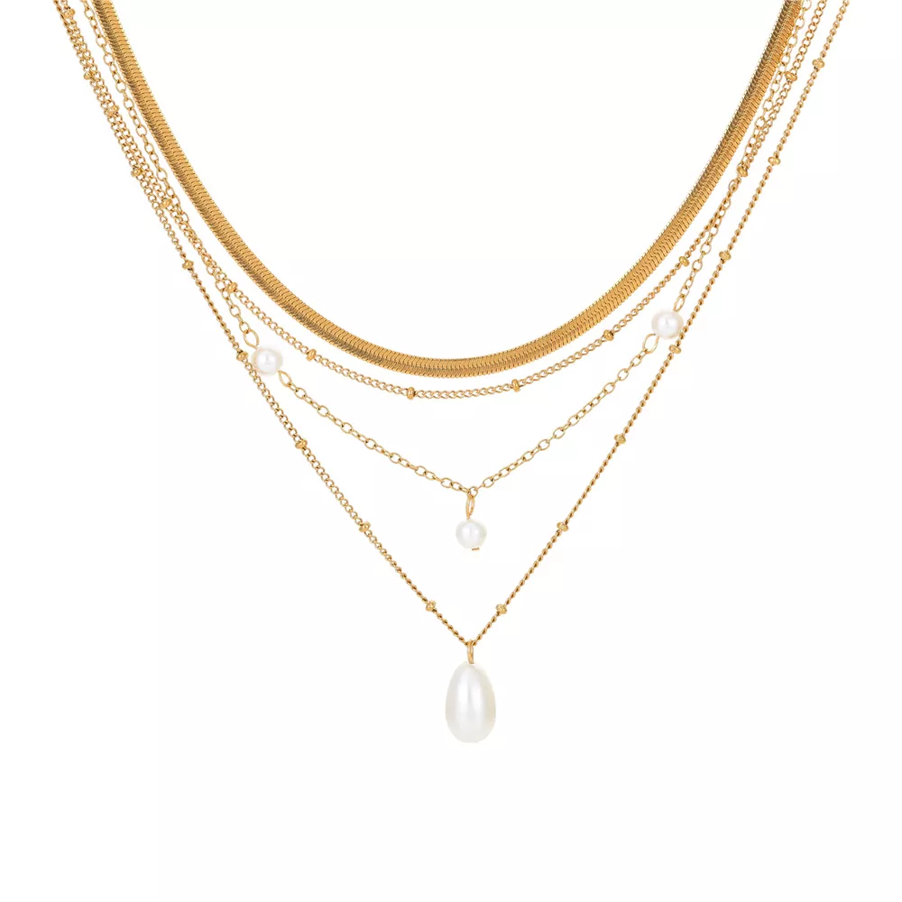 18K Gold-Plated Four-Layered Pearl Necklace, image 4