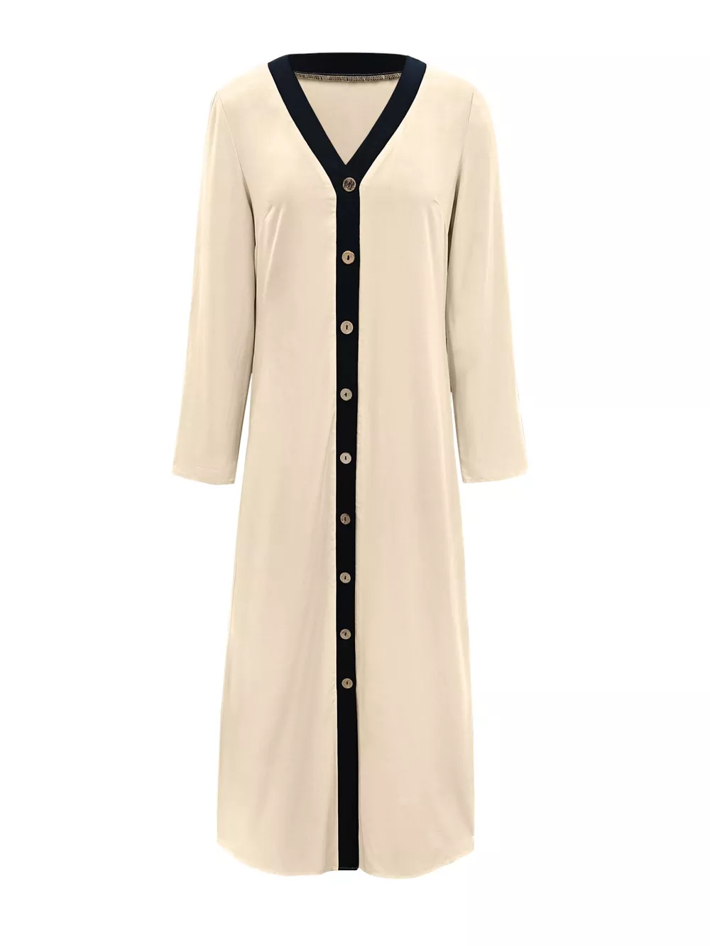 Contrast Trim Button-Down Midi Dress, image 8
