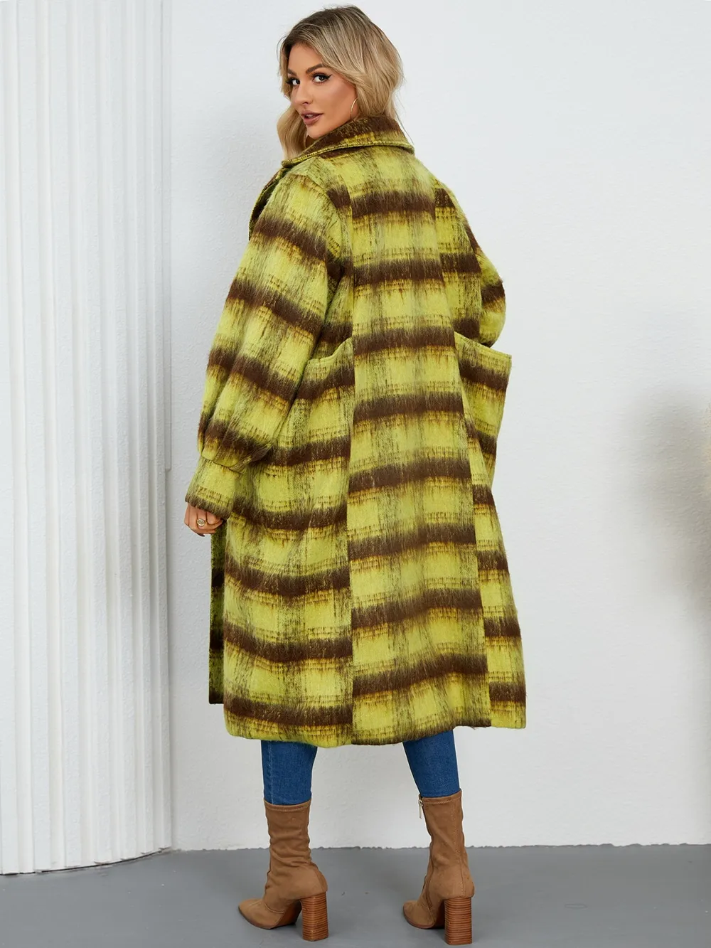 Contrast Double-Breasted Long Sleeve Longline Coat, image 3