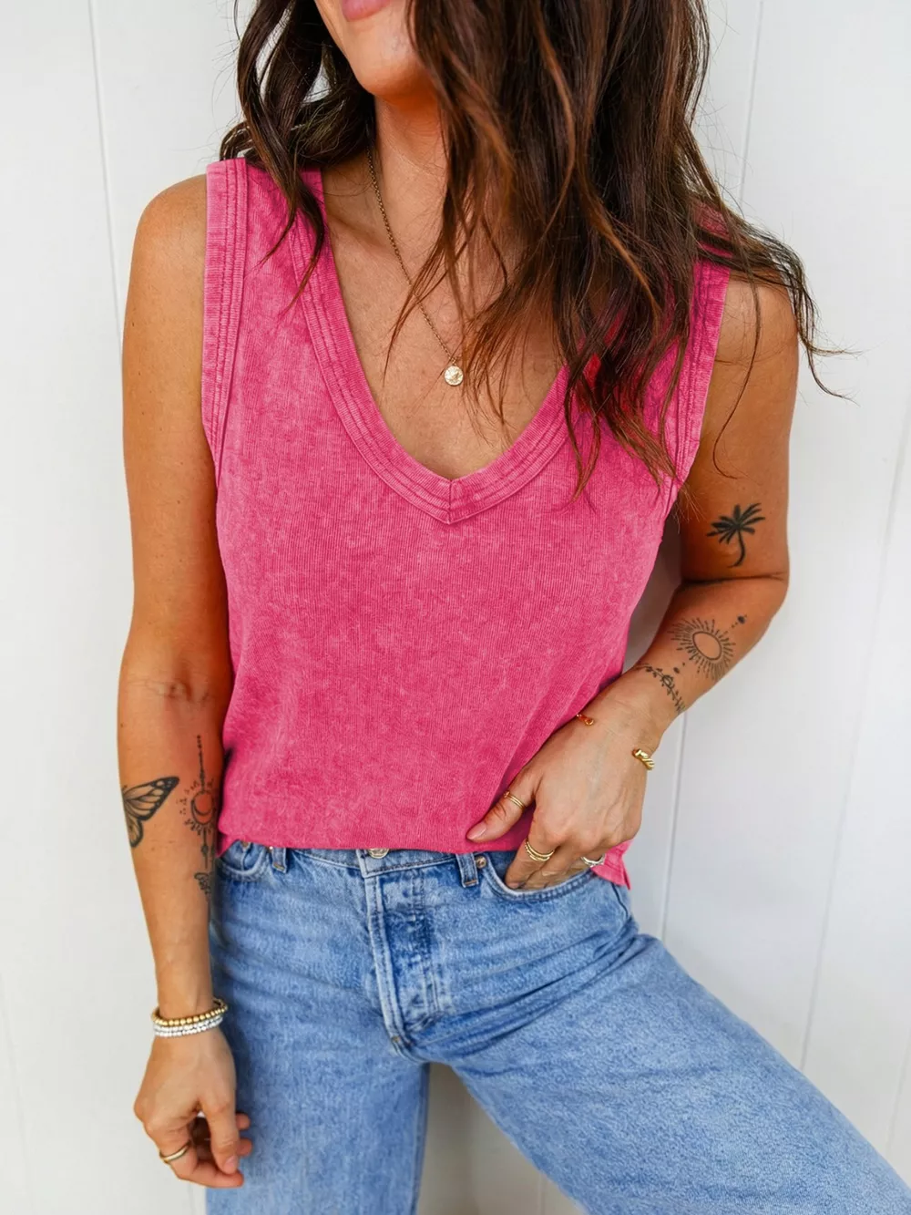 Mineral Wash V Neck Tank Top, image 6