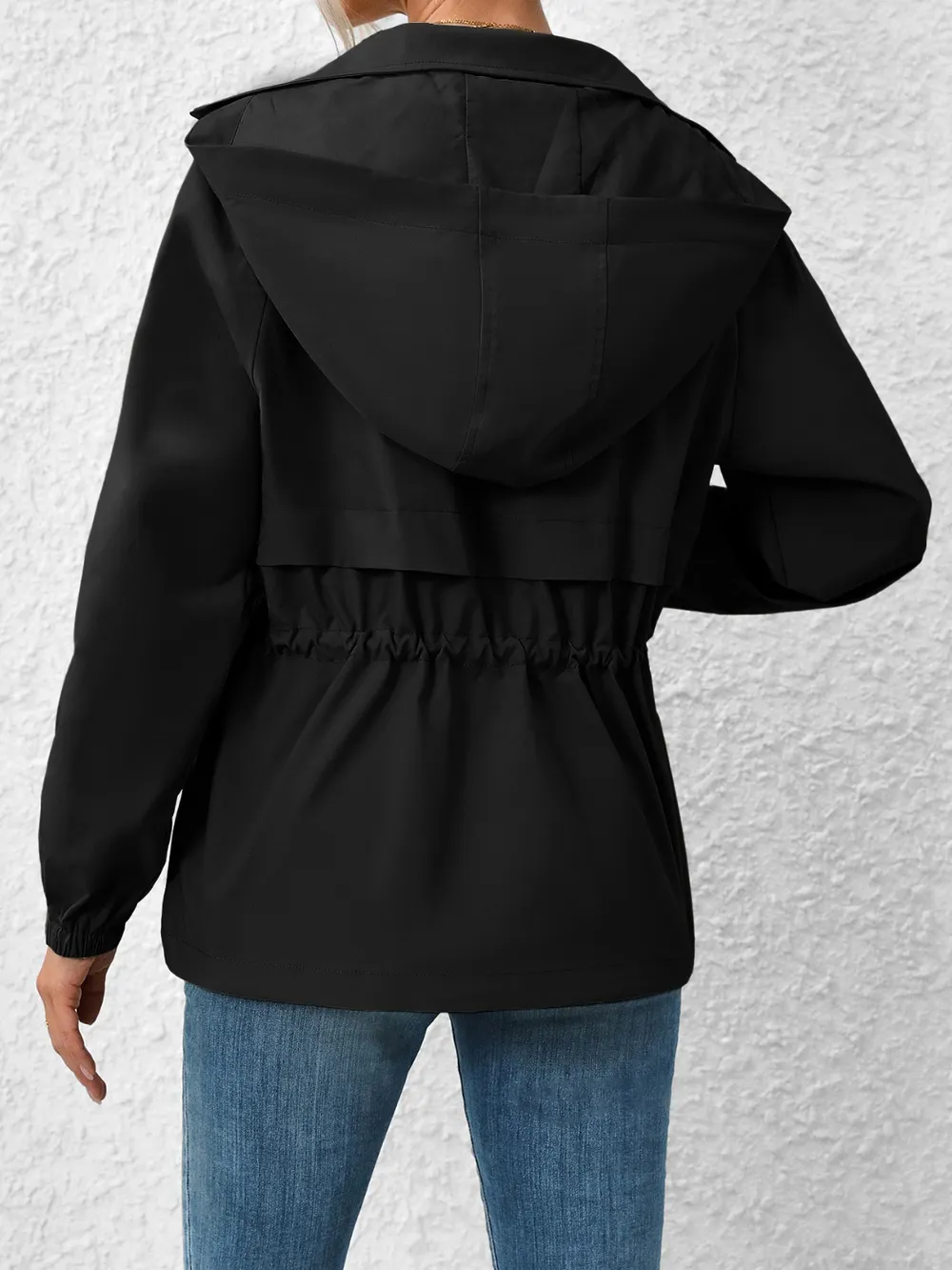 Drawstring Zip Up Hooded Jacket, image 8