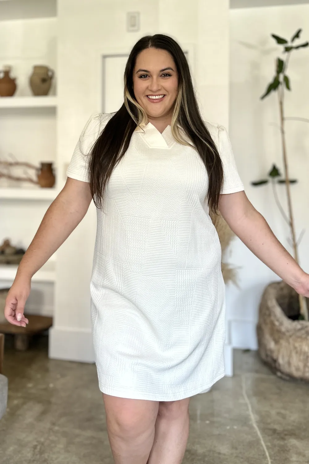 Full Size Texture Short Sleeve Dress, image 22