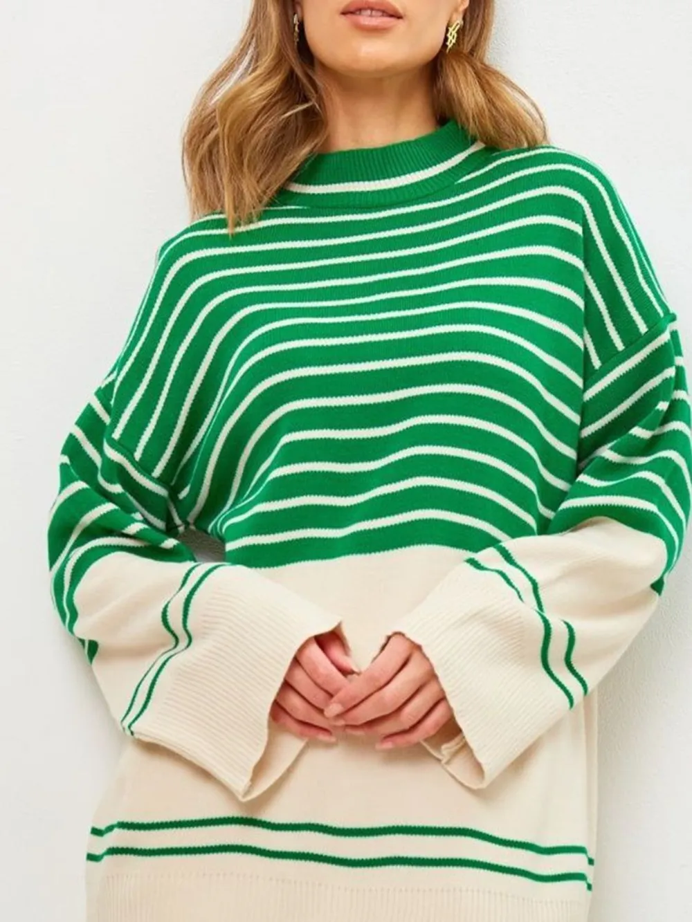Striped Mock Neck Long Sleeve Sweater, image 2