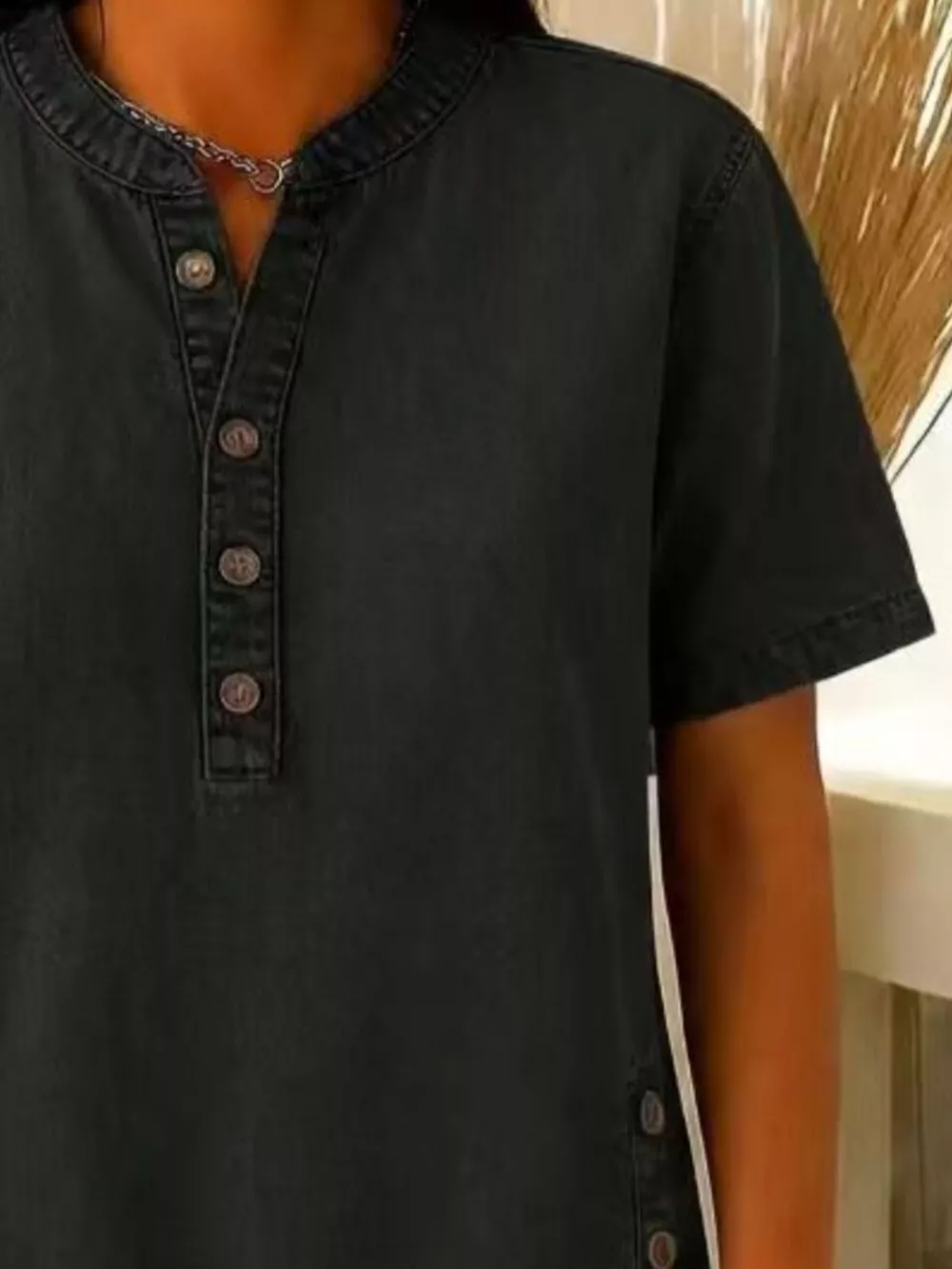 Full Size Button Detail Short Sleeve Blouse Plus Size, image 4