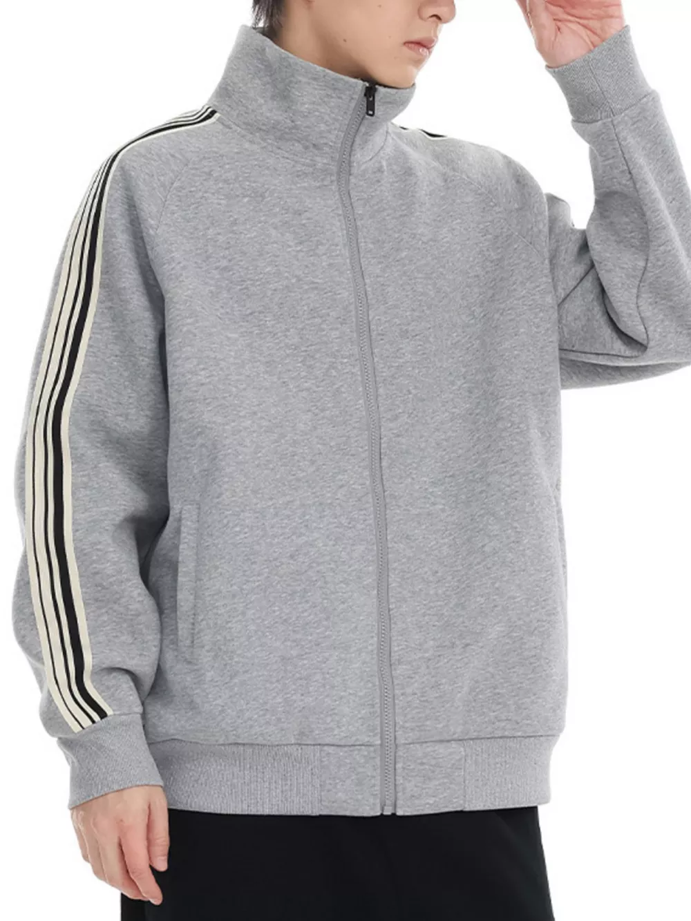 Men's Plus Size Striped Sleeve Zip-Up Sweatshirt, image 7