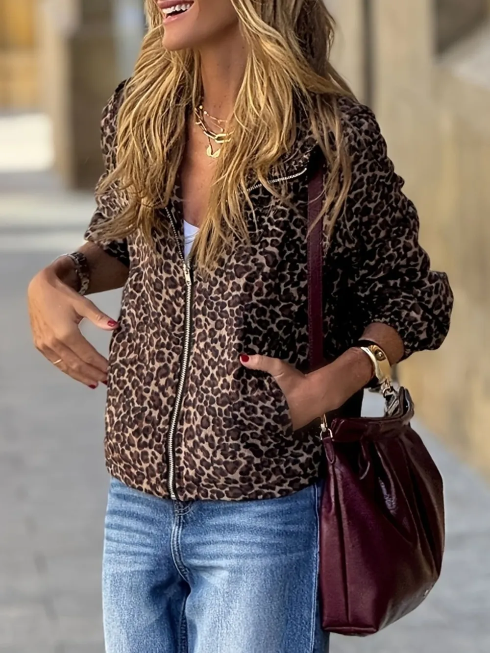 Leopard Print Zip-Up Hoodie, image 2