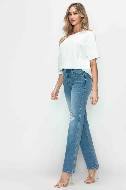 Full Size Distressed High Rise Straight Jeans, image 11