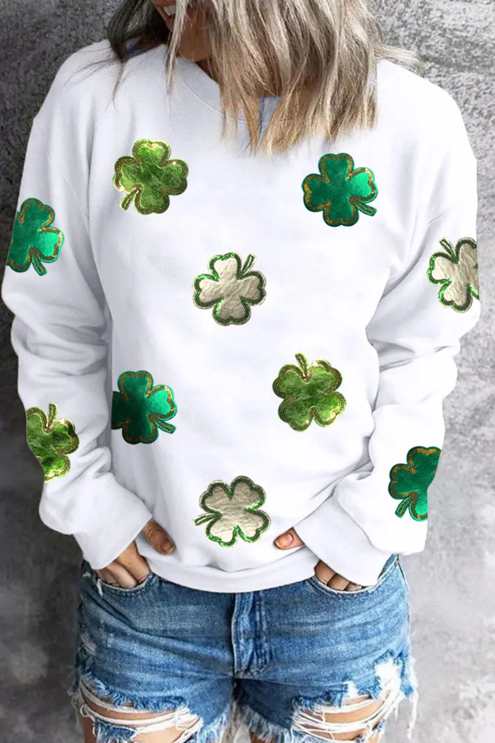 Lucky Clover Round Neck Long Sleeve Sweatshirt, image 5