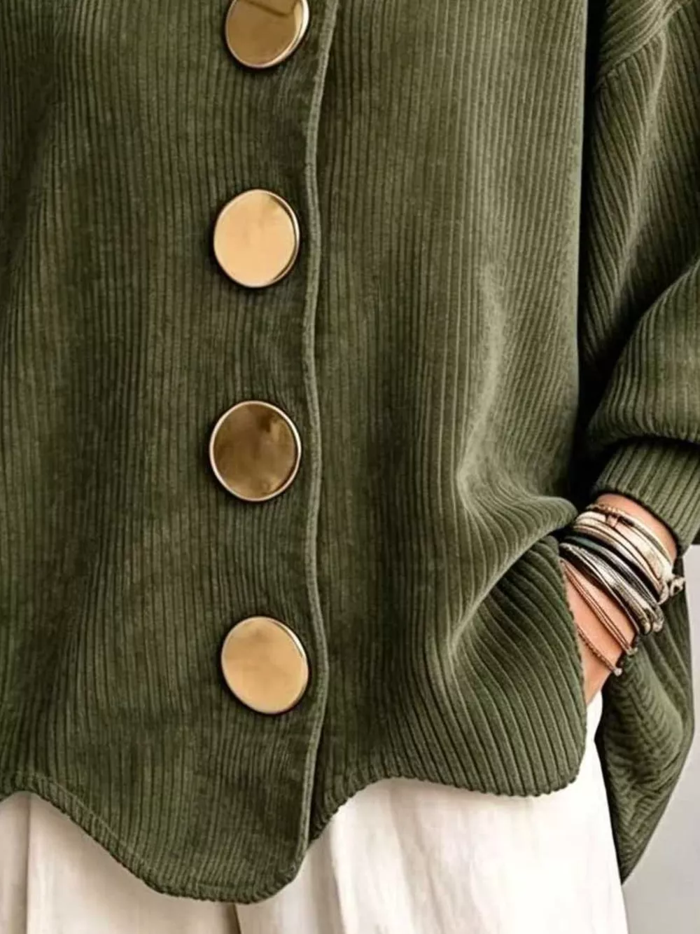 Full Size Ribbed Knit Gold Buttons Cardigan Plus Size, image 18