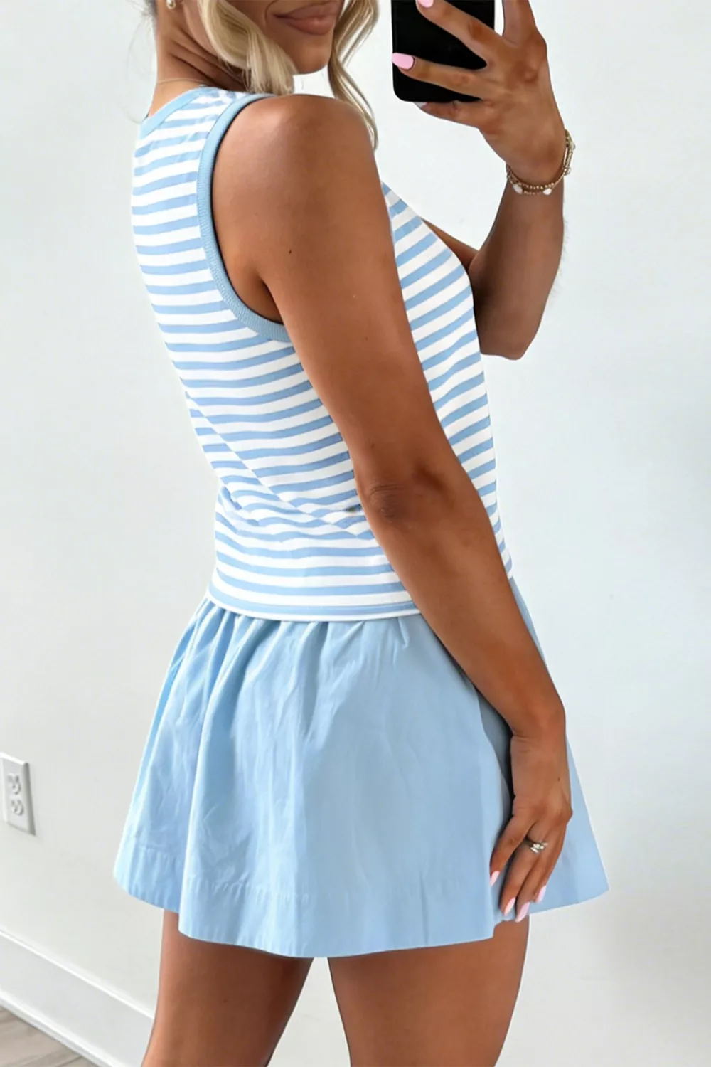 Stripe Slim Tank Contrast Ruffle Mini Skort Set, image 4