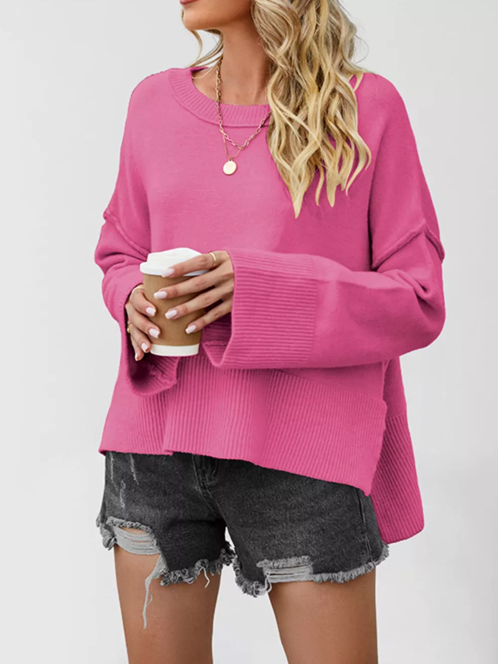 Dropped Shoulder Flare Sleeve Sweater, image 2