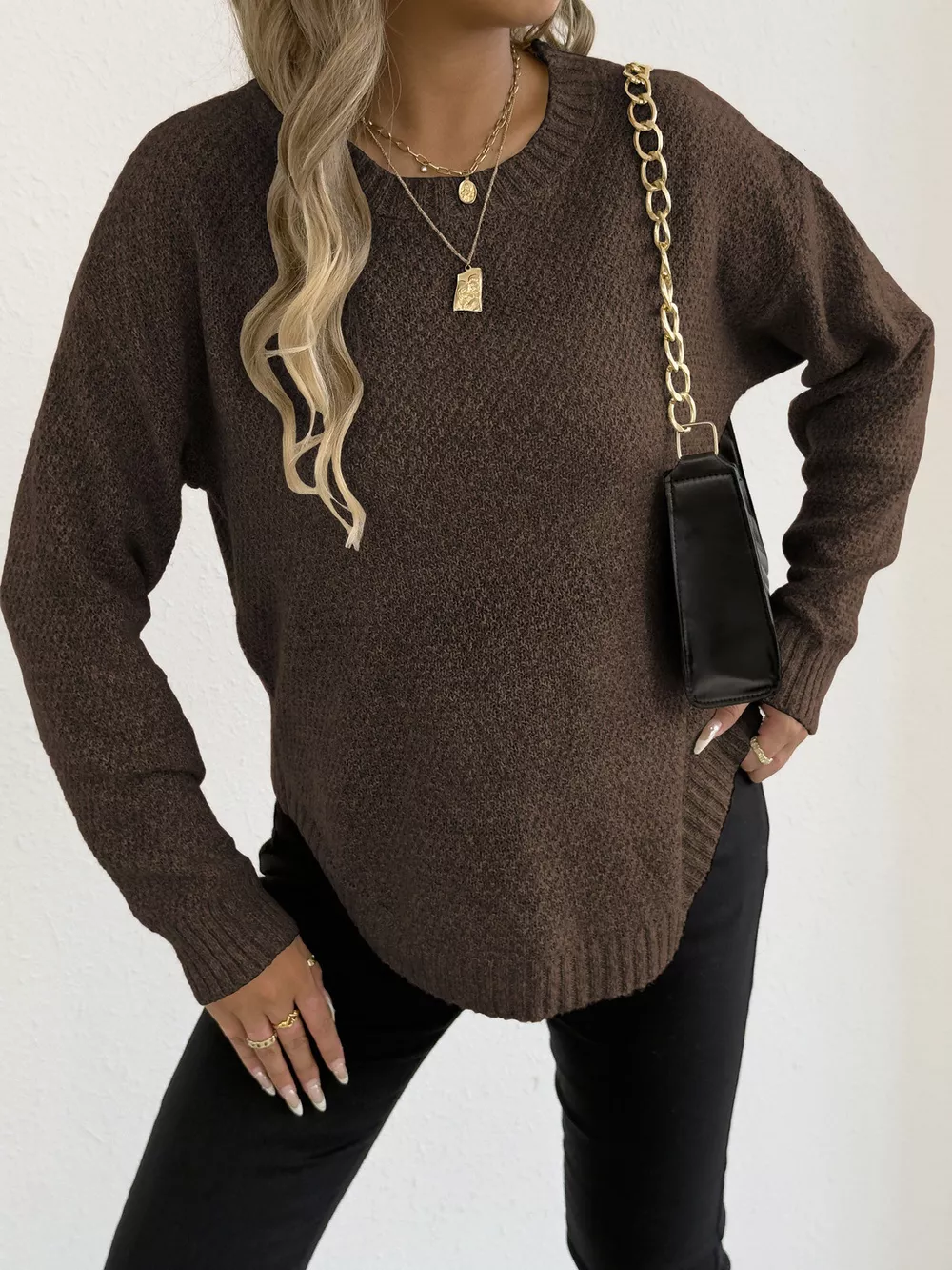Textured Knit Relaxed Fit Round Neck Sweater, image 14