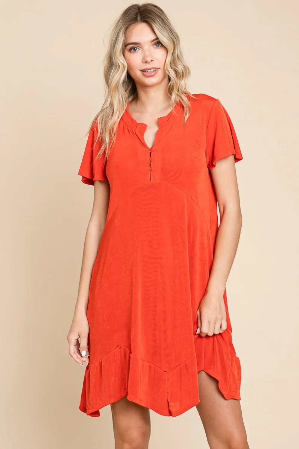 Full Size Short Sleeve Ruffled Asymmetric Hem Dress, image 4