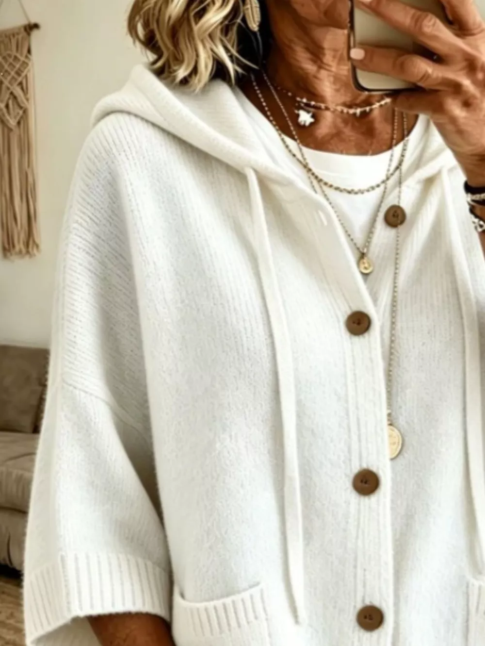 Hooded Button-Down Knit Cardigan, image 4