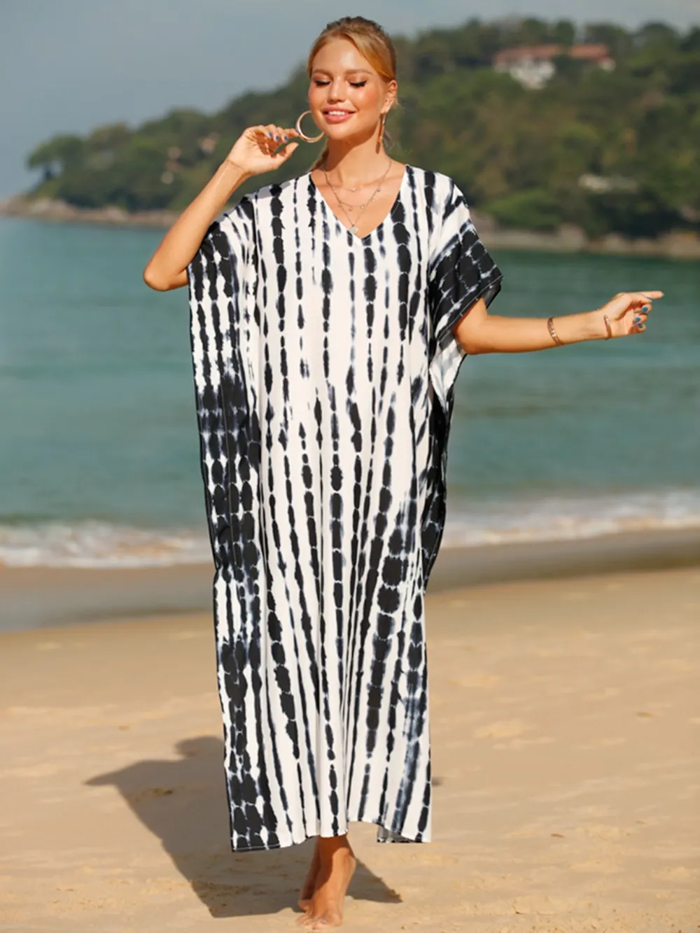 Tie-Dye V-Neck Half Sleeve Cover-Up, image 7