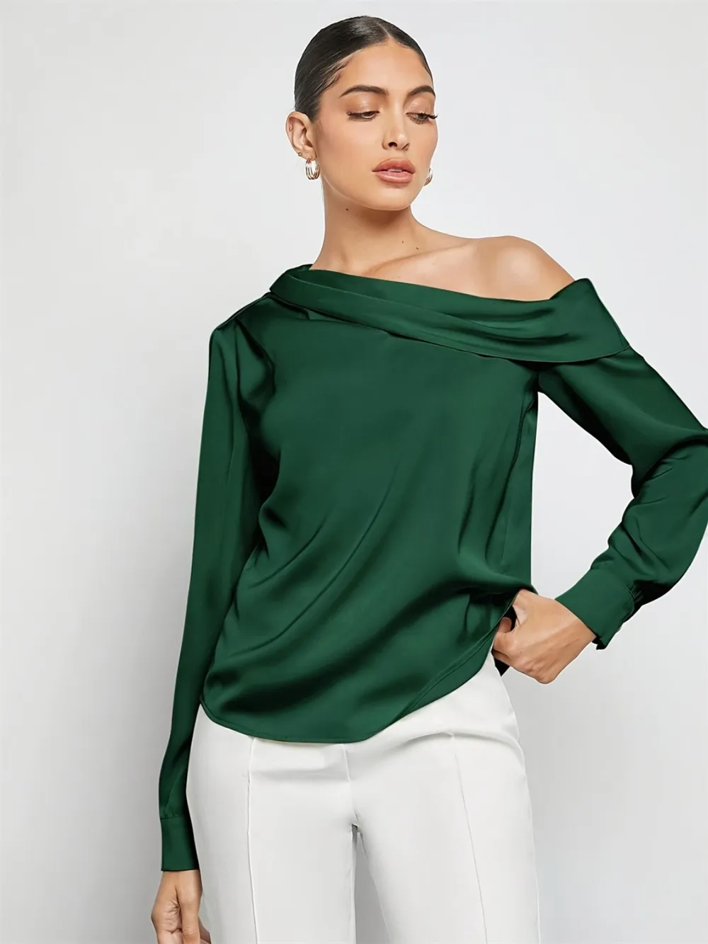 Ruched One Shoulder Long Sleeve Top, image 4