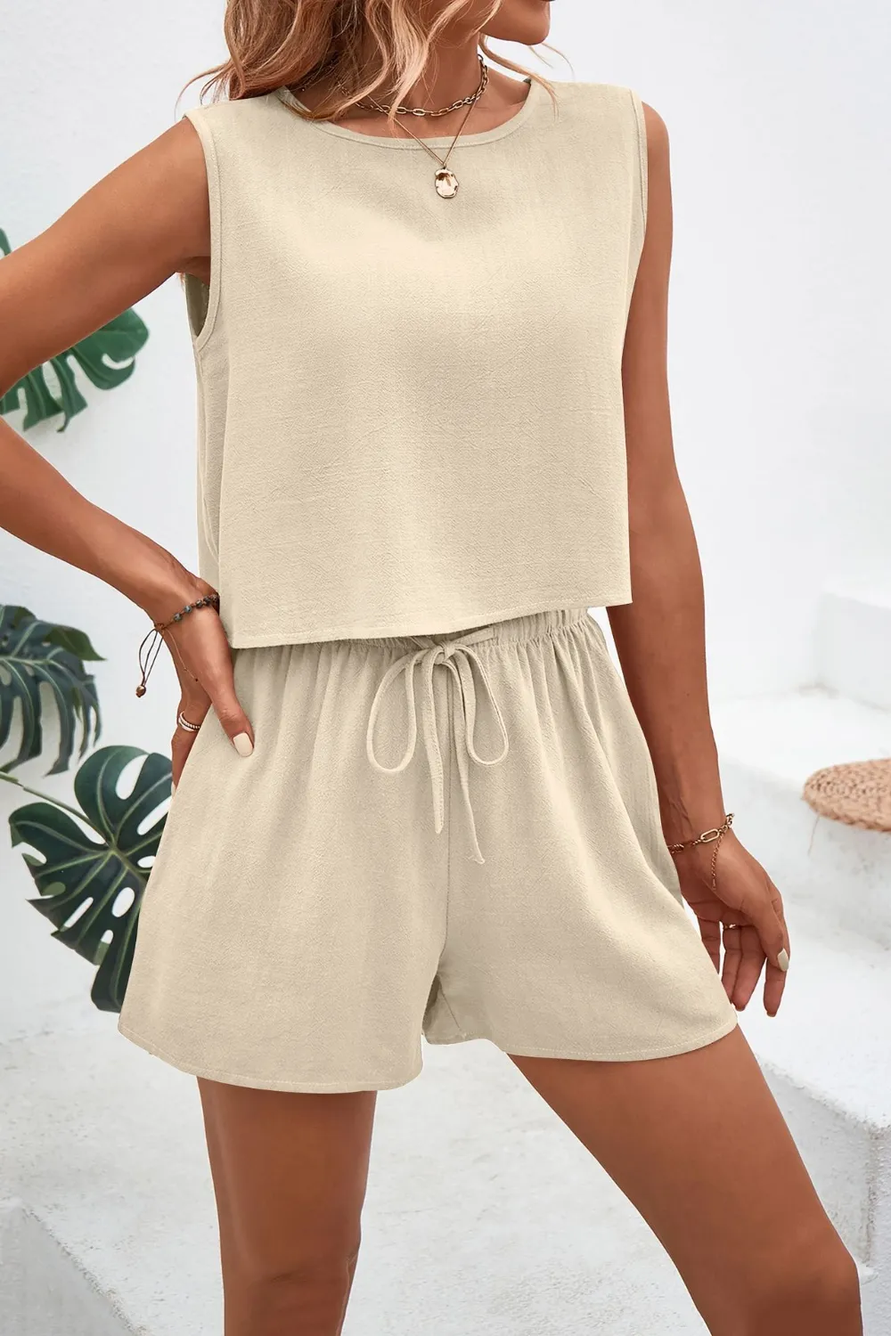 Round Neck Top and Drawstring Shorts Set, image 12