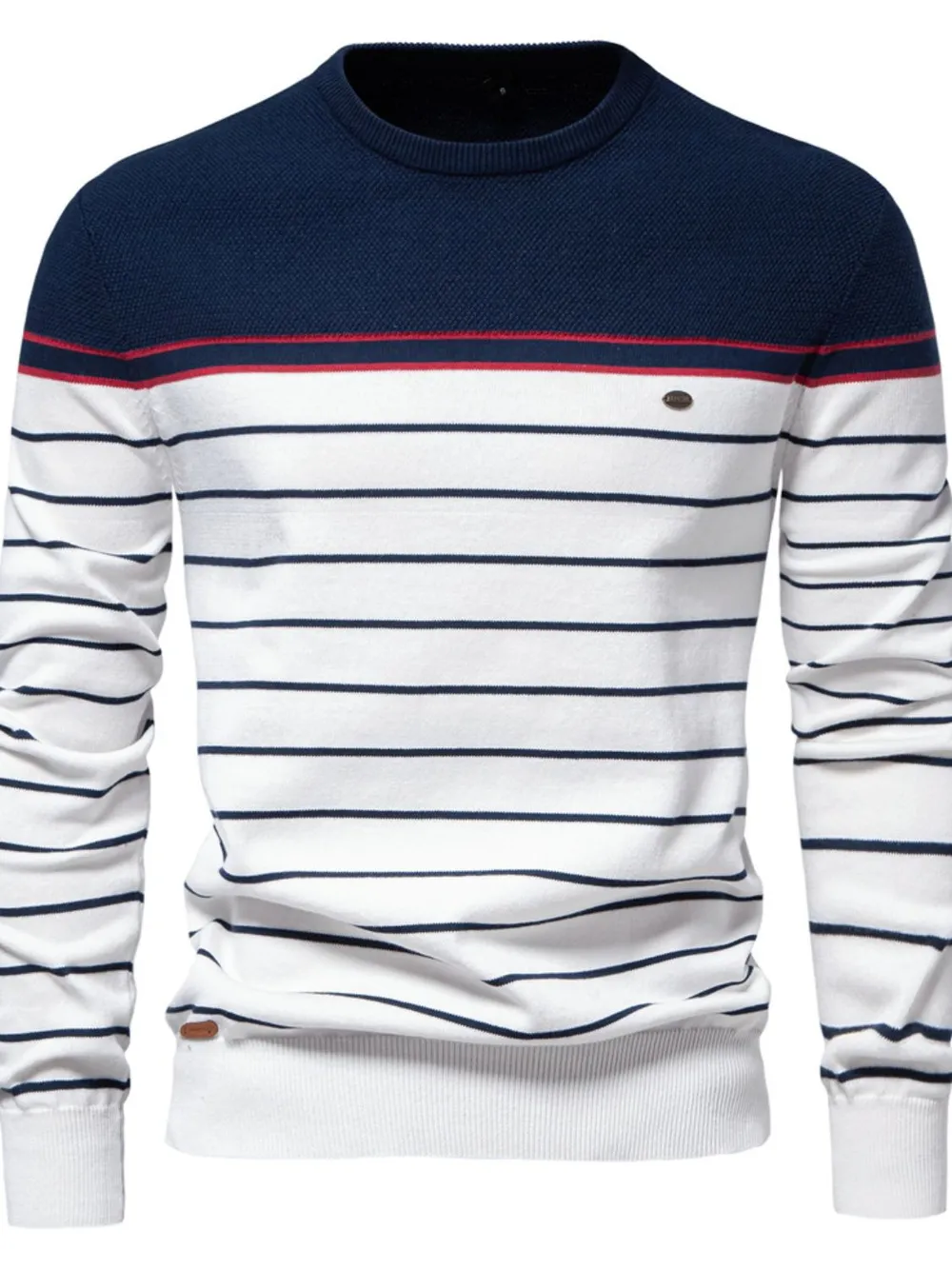 Men's Striped Round Neck Long Sleeve Sweater, image 3