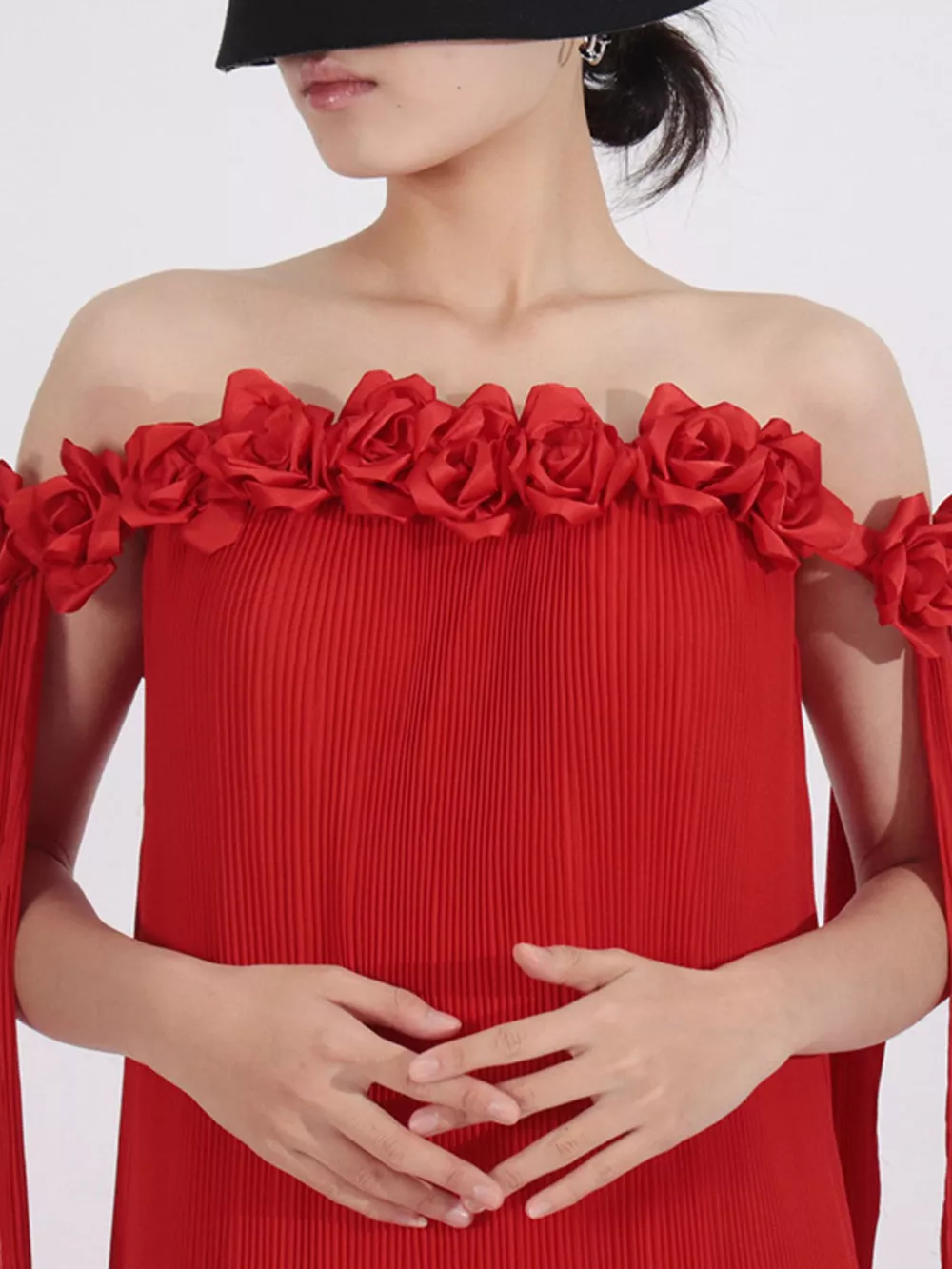 Off-Shoulder Floral Pleated Maxi Dress, image 9