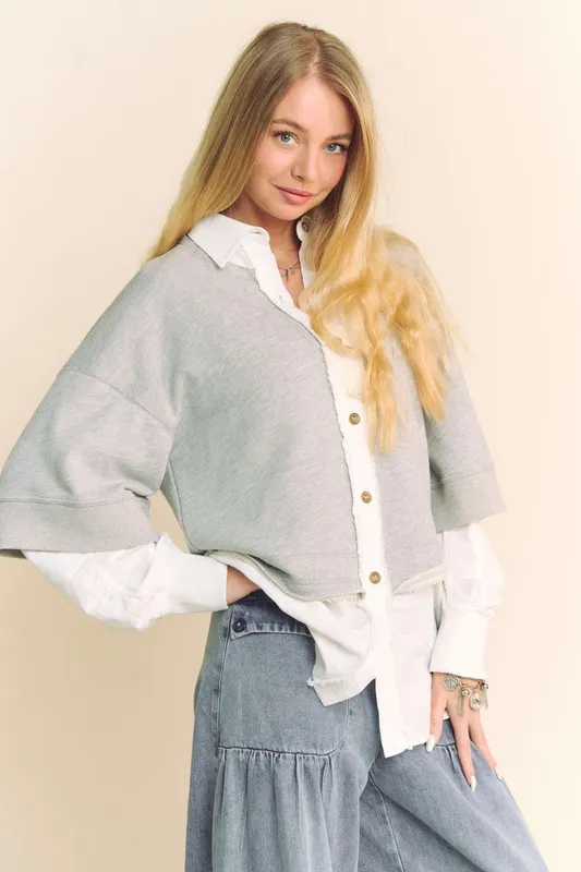Faux Layered French Terry Contrast Top, image 3