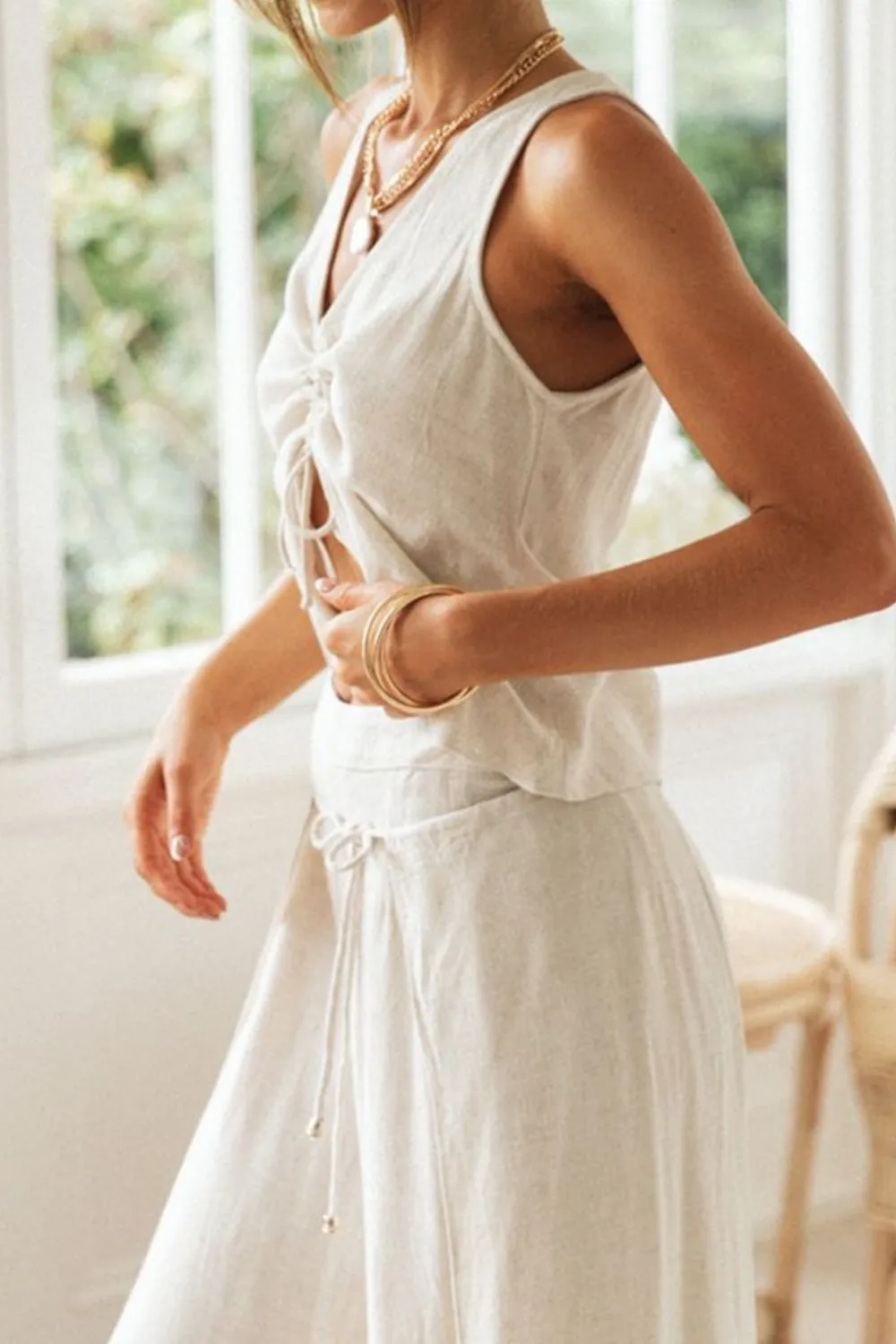 Drawstring V-Neck Tank and Pants Set, image 8