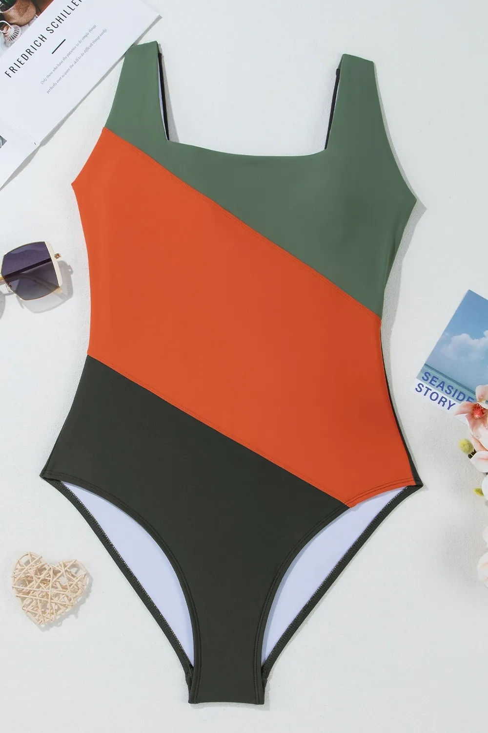 Color Block Padded Square Neck One Piece Swimsuit, image 11