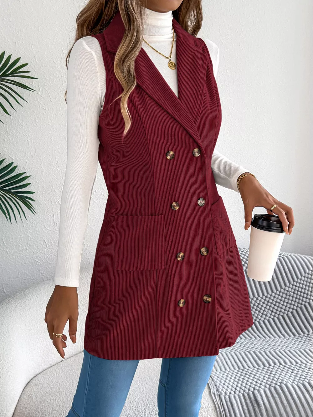 Double-Breasted Long Vest Coat, image 8