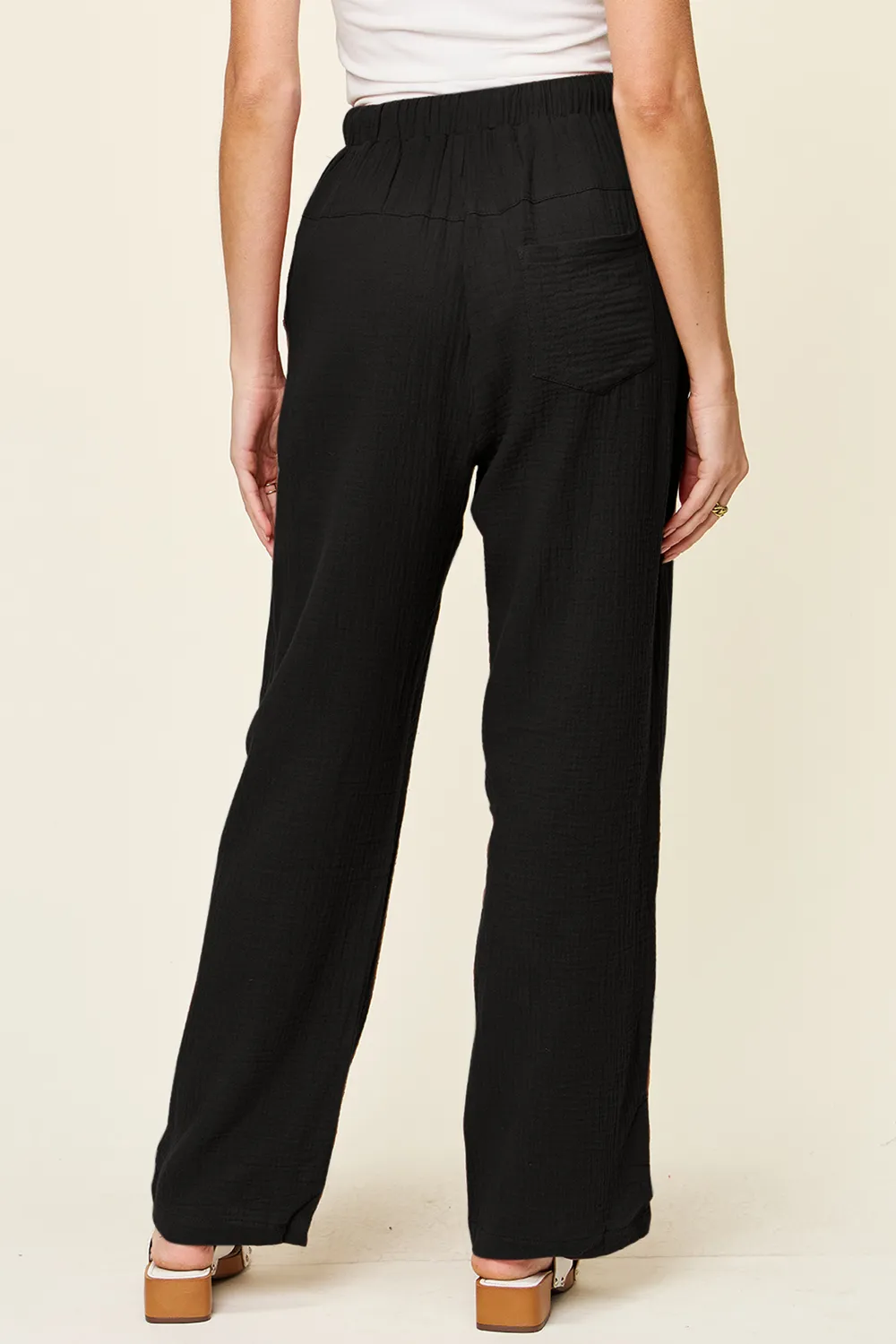 Full Size Texture Drawstring Straight Pants, image 7