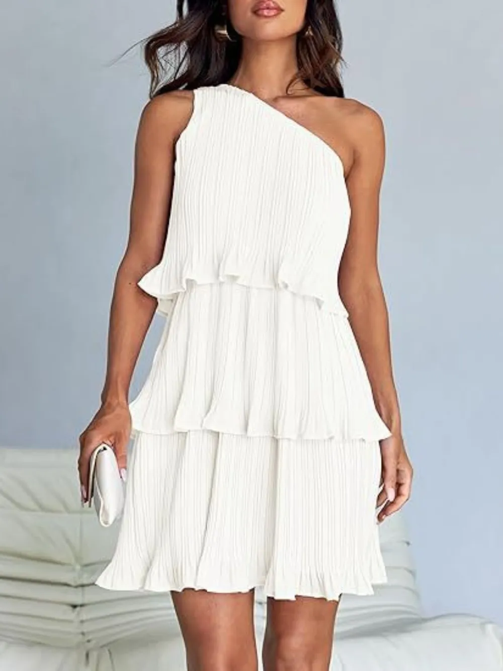 Layered Single Shoulder Mini Dress, image 25