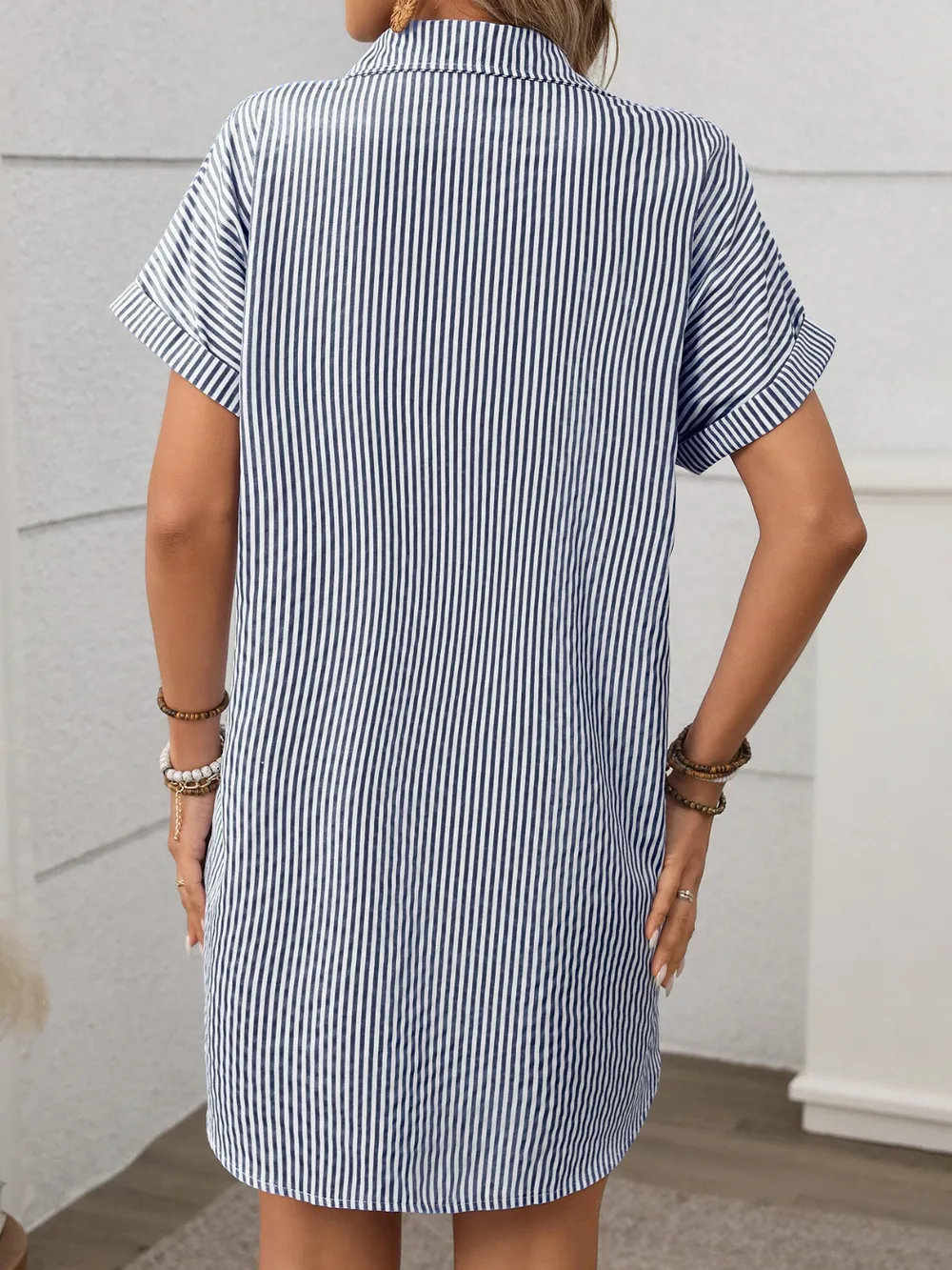 Striped Button Down Short Sleeve Mini Dress, image 7