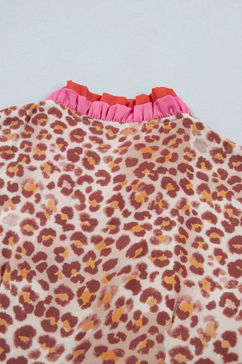 Leopard High Waist Ruffled Colorblock Trim Short Dress, image 7