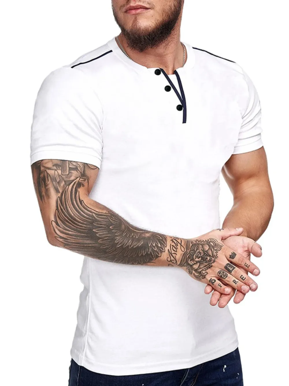 Men's Casual Henley Short Sleeve T-Shirt with Contrast Trim, image 7