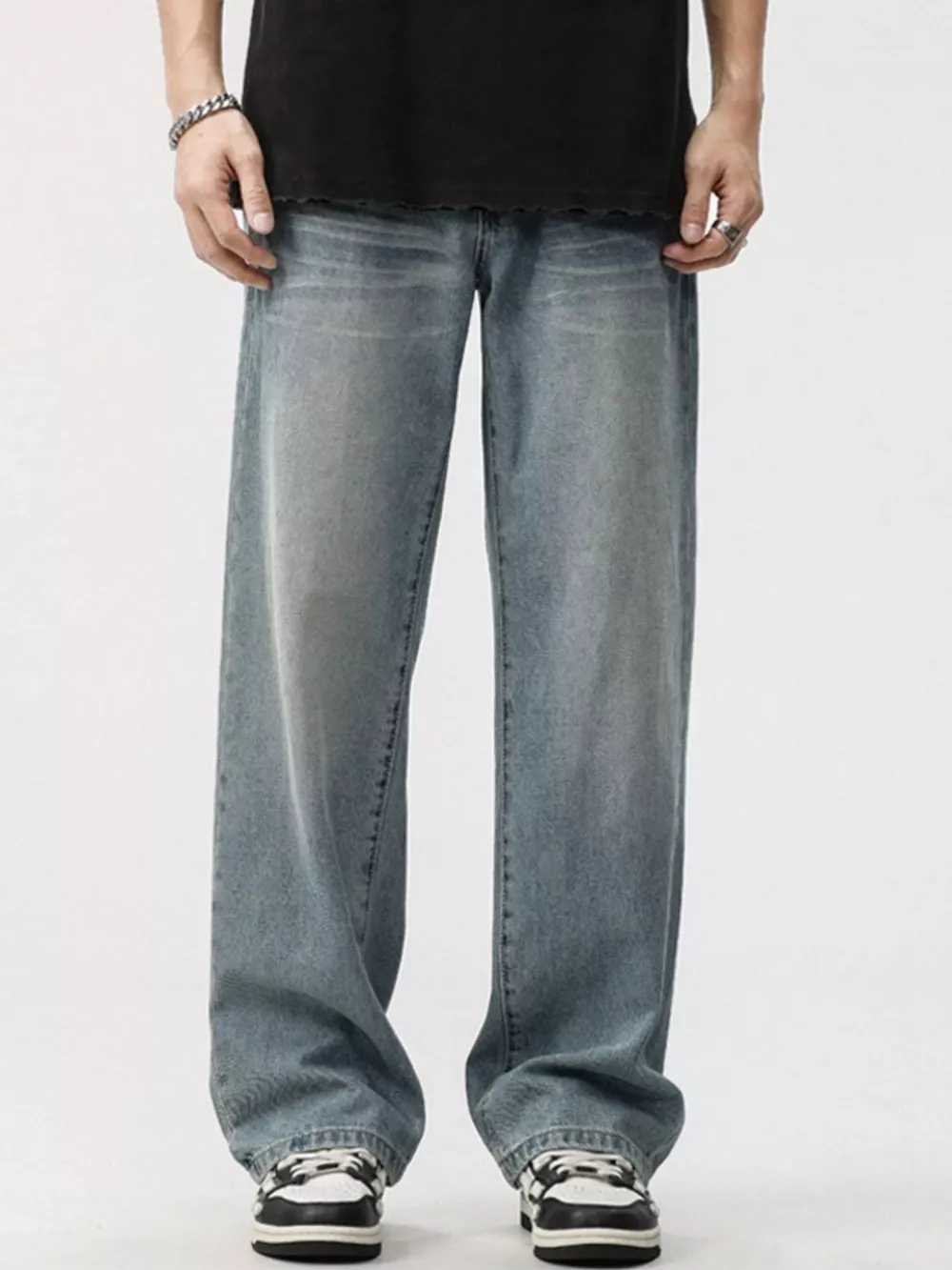 Men's Washed Wide Leg Jeans, image 3