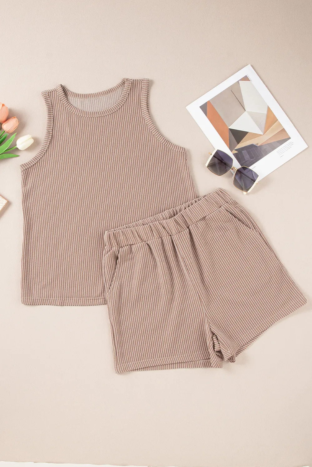 Textured Round Neck Tank and Shorts Set, image 8
