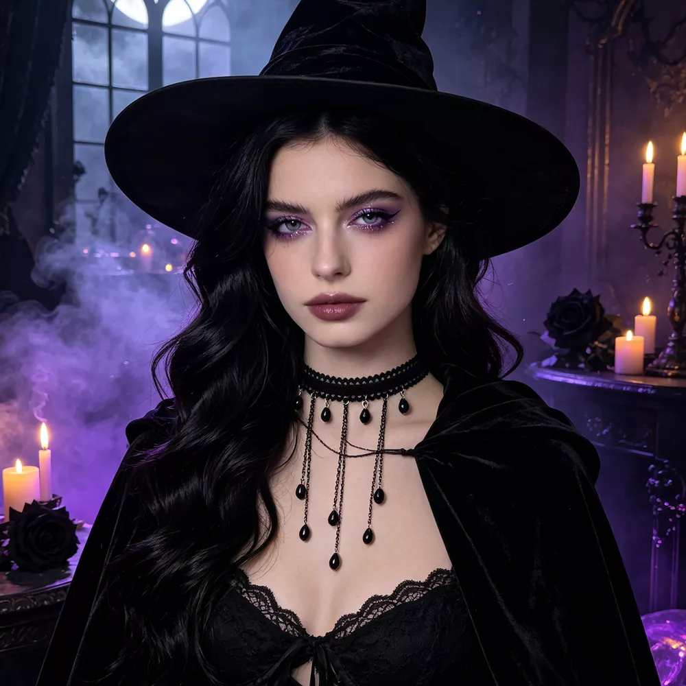 Gothic Lace Choker Necklace with Teardrop Dangle Charms, image 4