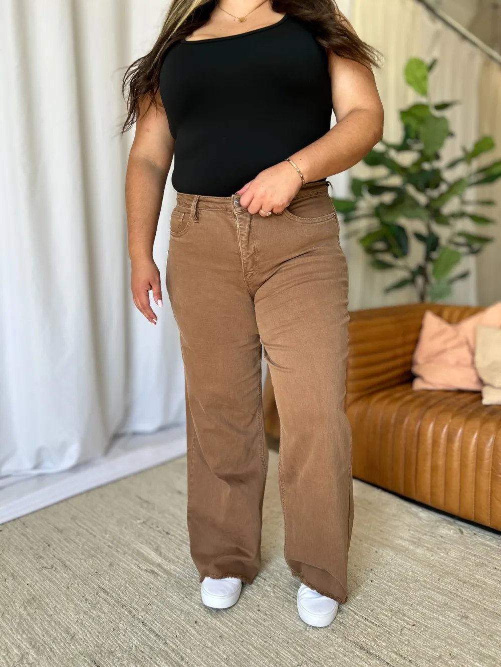 Full Size High Rise Garment Dye Wide Leg Jeans, image 8