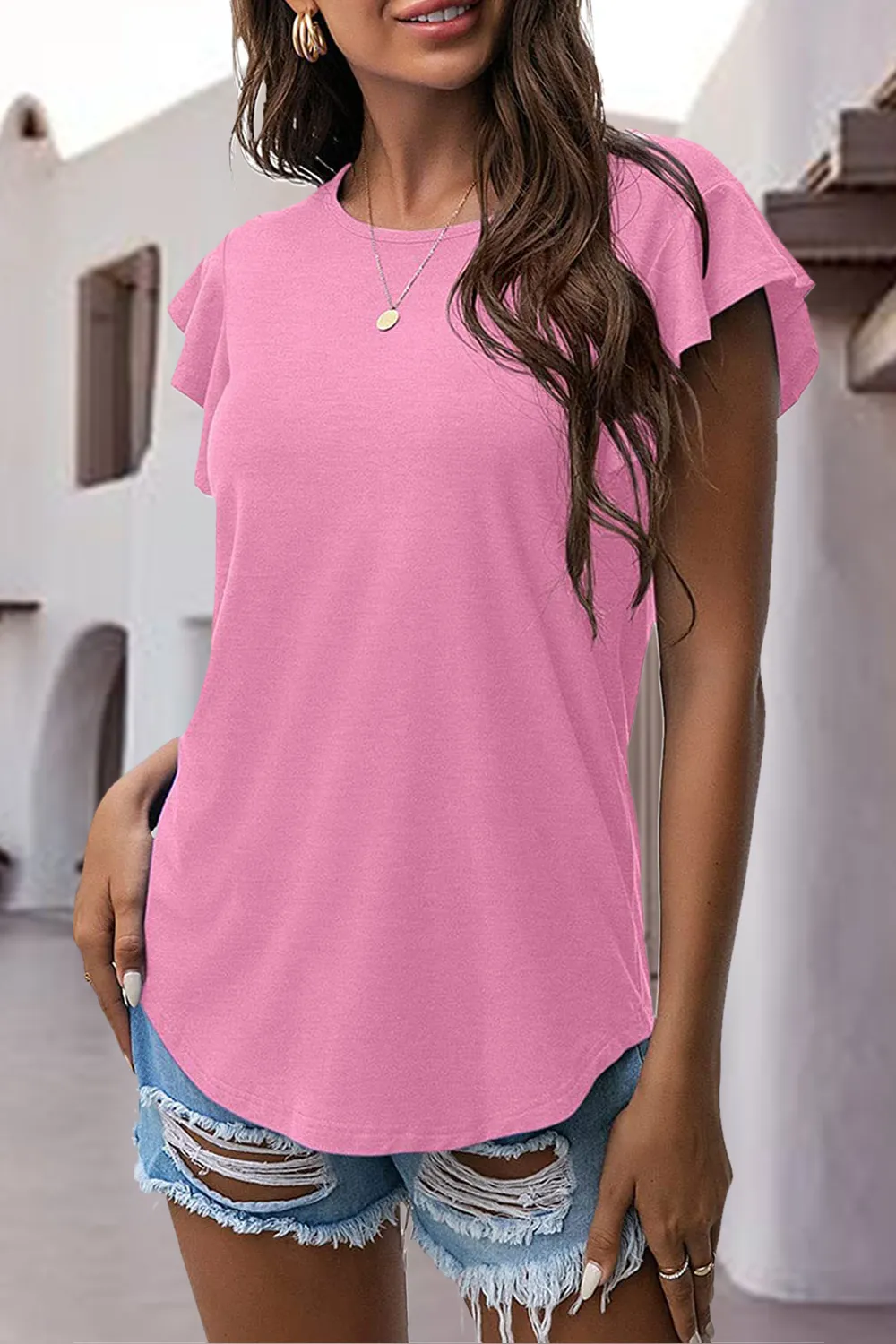 Ruffled Round Neck Cap Sleeve Blouse, image 30
