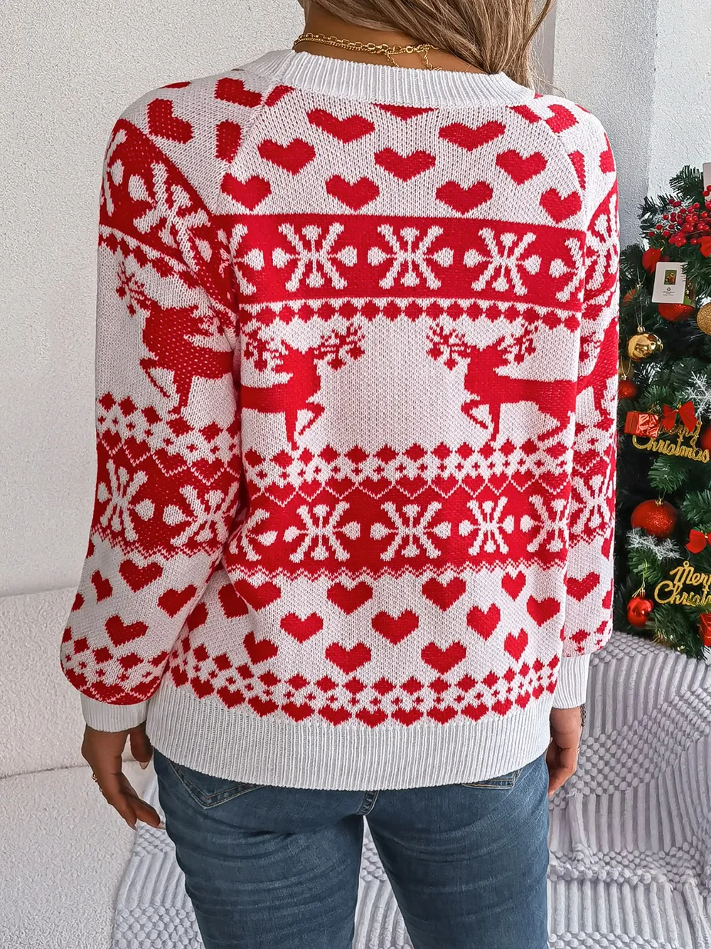 Christmas Element Round Neck Long Sleeve Sweater, image 9