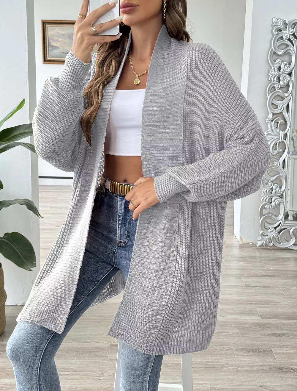 Open Front Ribbed Knit Cardigan, image 16