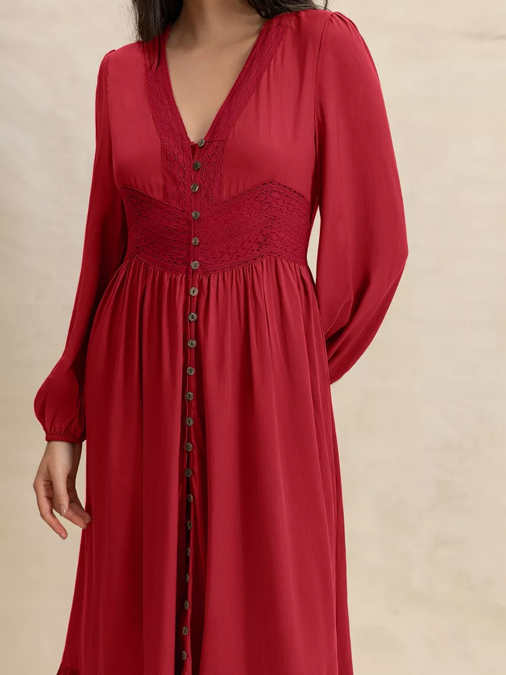 V-Neck Balloon Sleeve Ruffled Hem Maxi Dress, image 8