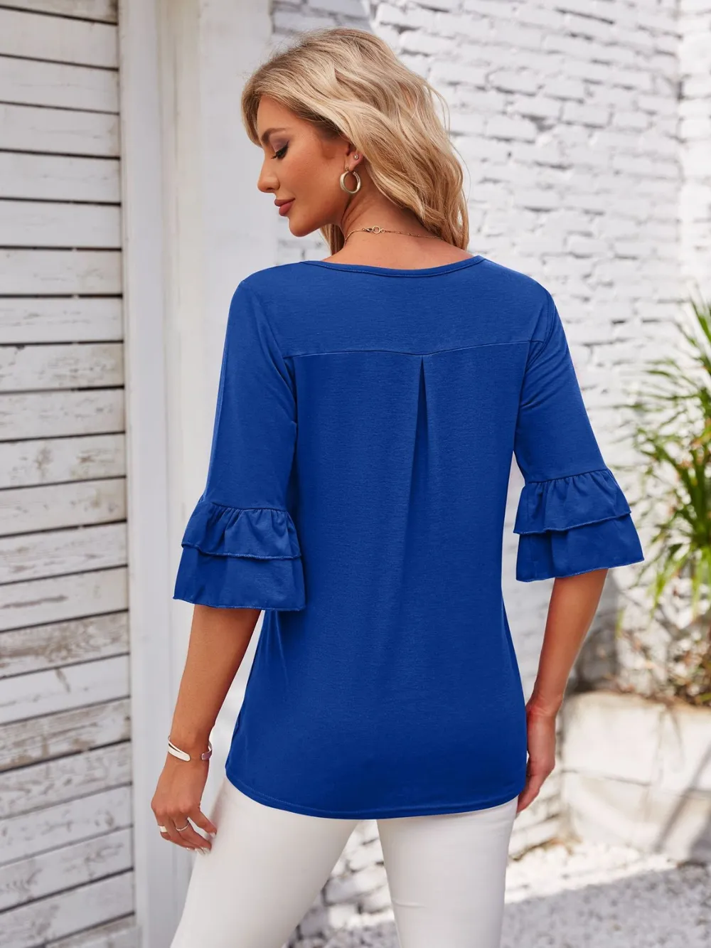 Ruffled Suqare Neck Half Sleeve Blouse, image 14