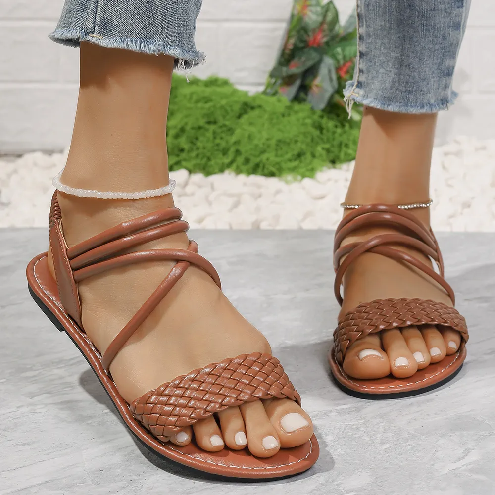 Braided Ankle Strap Flat Sandals, image 6