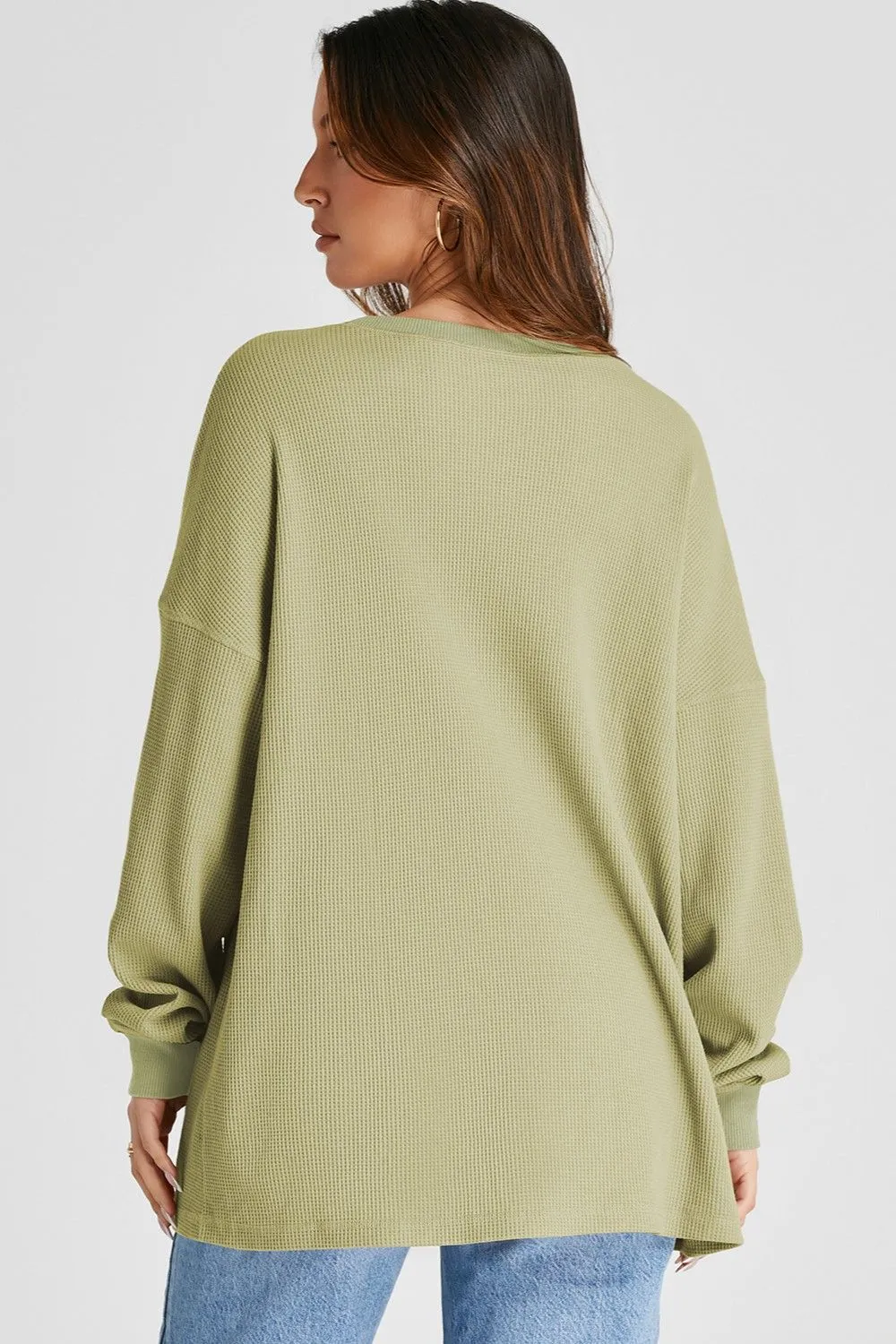 Waffle-Knit Long Sleeve Sweatshirt, image 10
