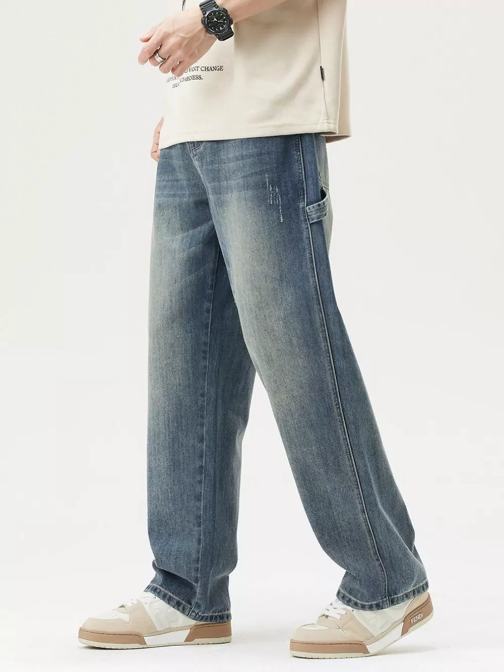 Men's Washed Wide Leg Jeans, image 3