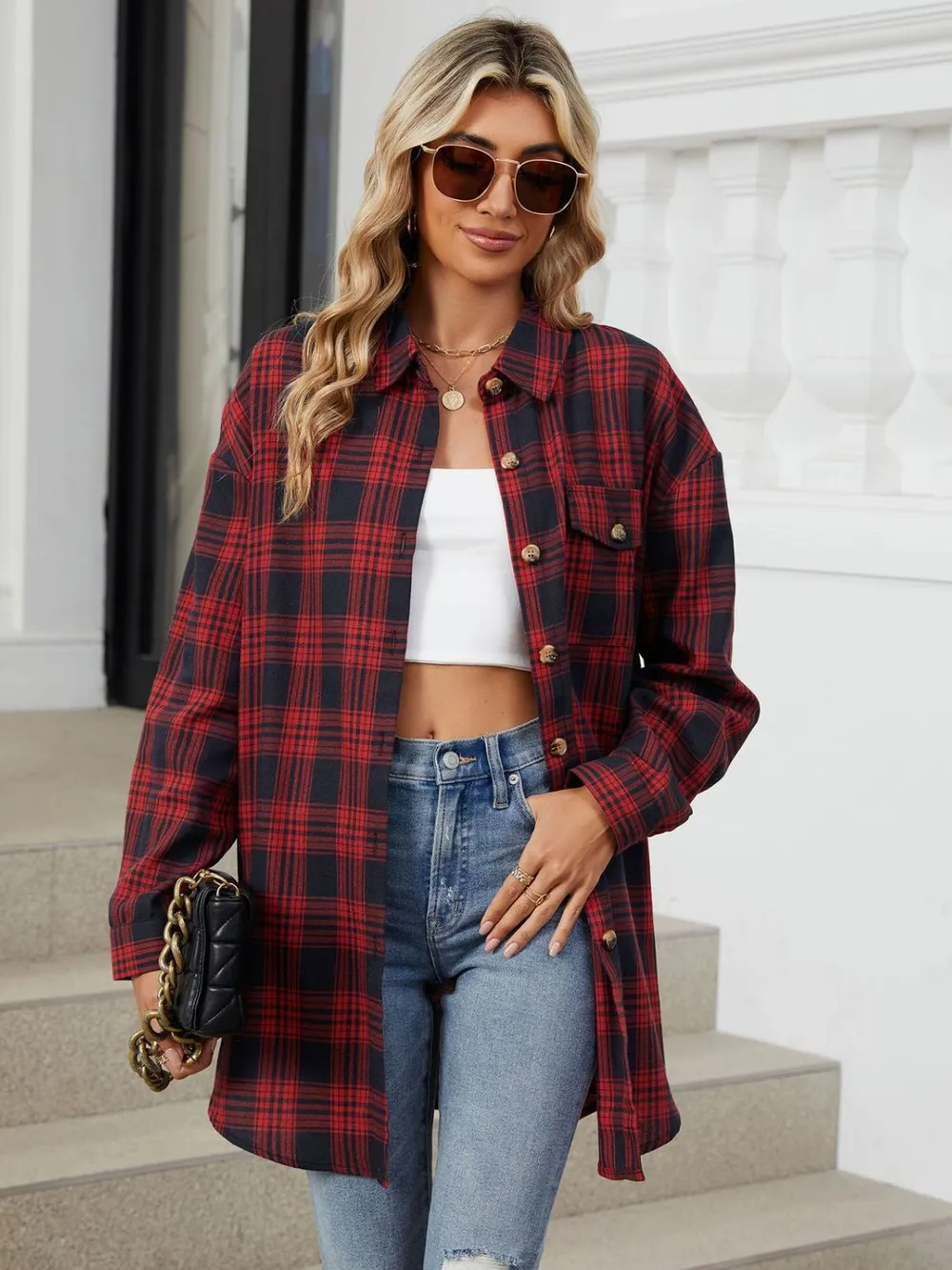 Plaid Collared Neck Long Sleeve Shirt, image 23